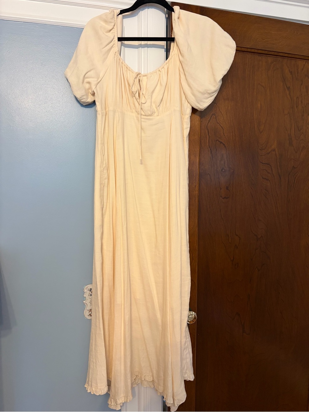 ODA peasant medieval boho style cottagecore cream dress ruffle puffy sleeve